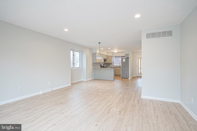 unfurnished living room with light hardwood / wood-style floors