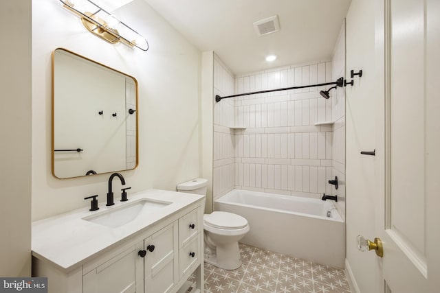 full bathroom featuring toilet, vanity, and shower / bathing tub combination