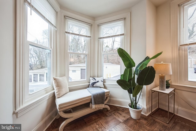 living area with parquet floors