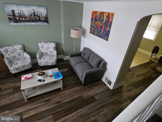 living room featuring dark hardwood / wood-style floors