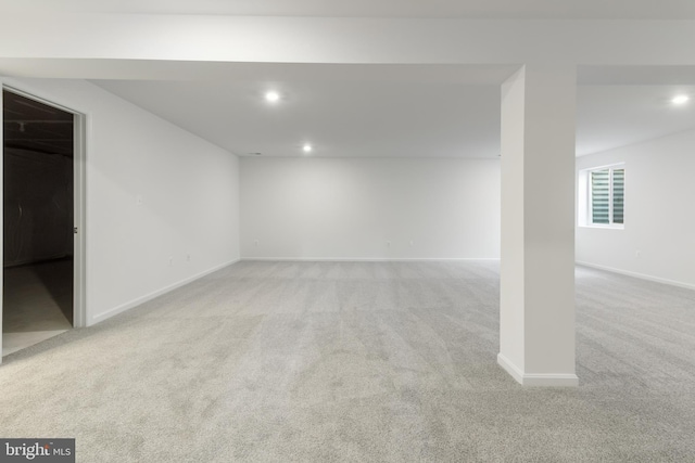 basement with light carpet