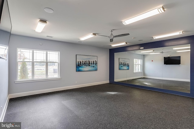 interior space featuring ceiling fan