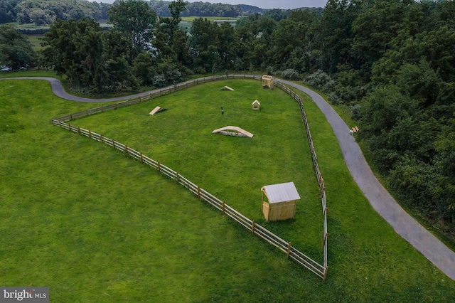 aerial view featuring a rural view