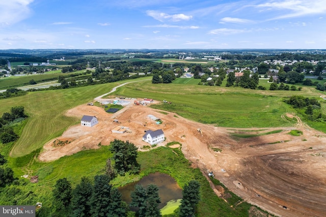 birds eye view of property with a rural view