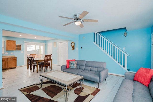 living room with ceiling fan