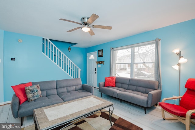 living room with ceiling fan