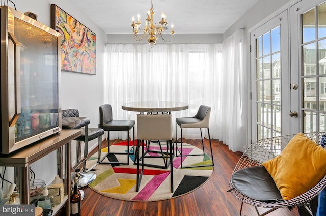 dining room featuring a wealth of natural light, french doors, and wood finished floors