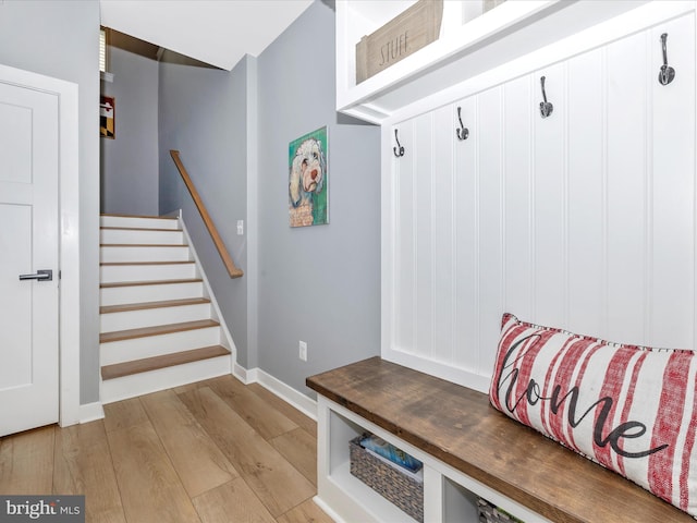 mudroom featuring light hardwood / wood-style flooring