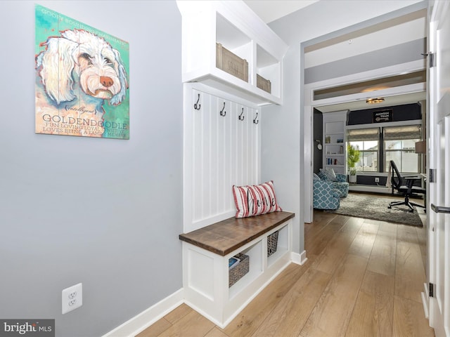 mudroom featuring light hardwood / wood-style flooring