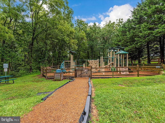 view of play area with a yard