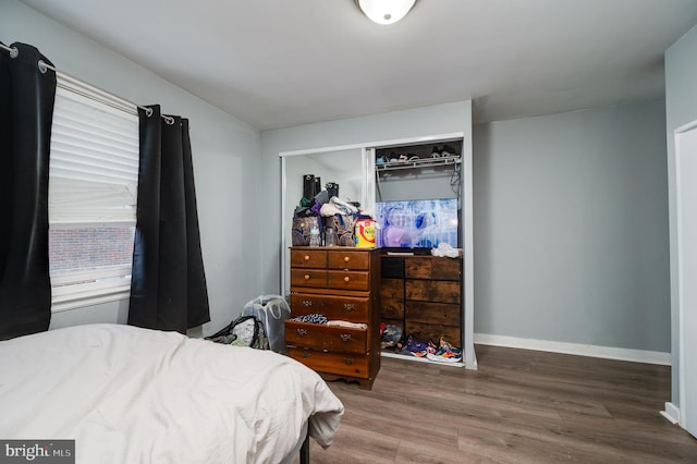 bedroom featuring hardwood / wood-style flooring and a closet