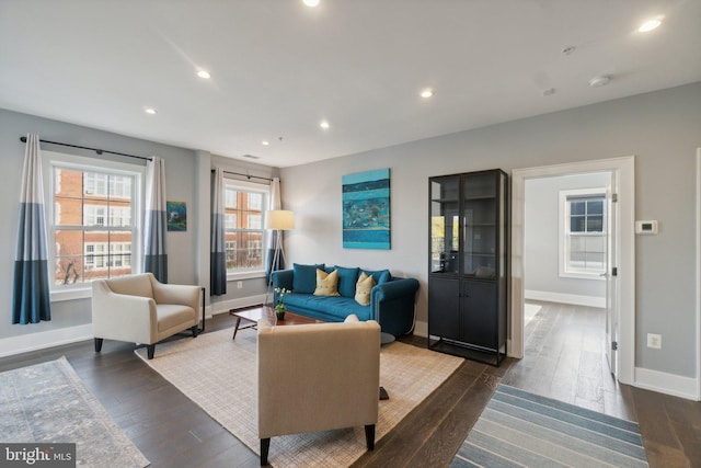 living room featuring dark hardwood / wood-style floors