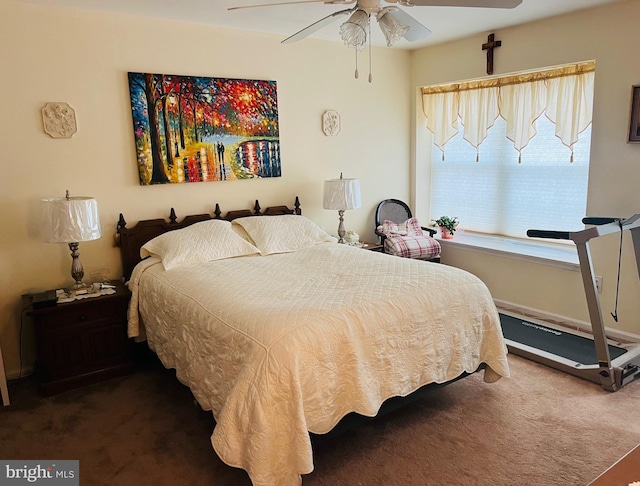 bedroom featuring ceiling fan and carpet floors