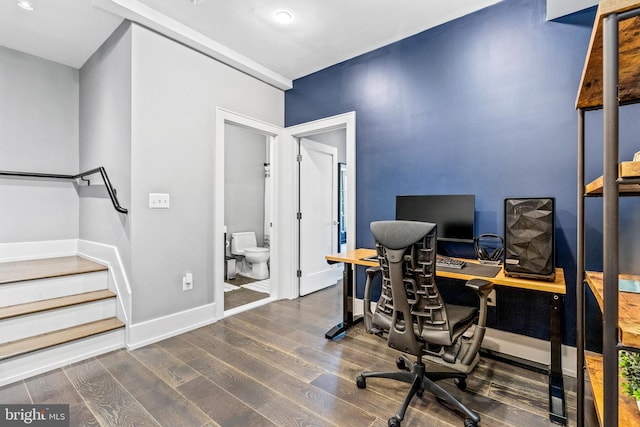 office area featuring dark hardwood / wood-style floors