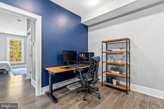 office area featuring dark hardwood / wood-style floors