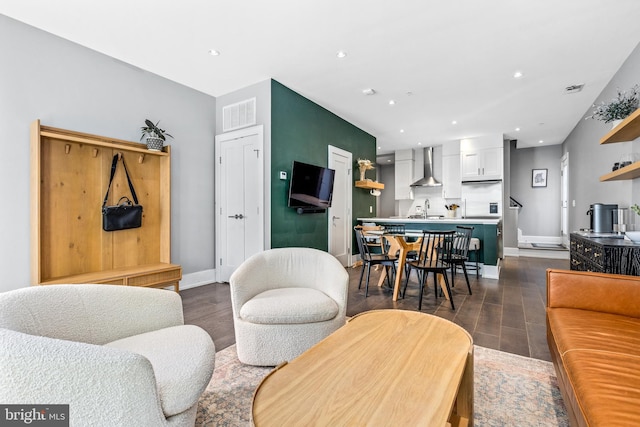 living room with sink