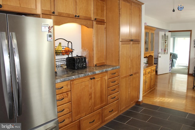 kitchen with stainless steel fridge