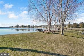 view of yard with a water view