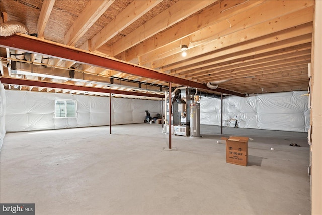 basement featuring water heater