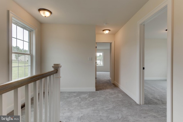 corridor featuring light colored carpet