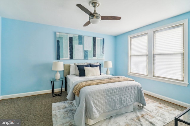 bedroom featuring ceiling fan and carpet flooring