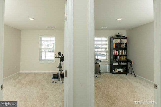 view of carpeted office space