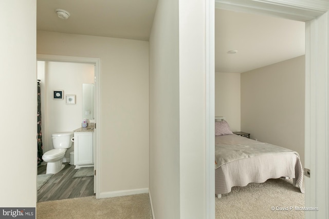 carpeted bedroom with connected bathroom