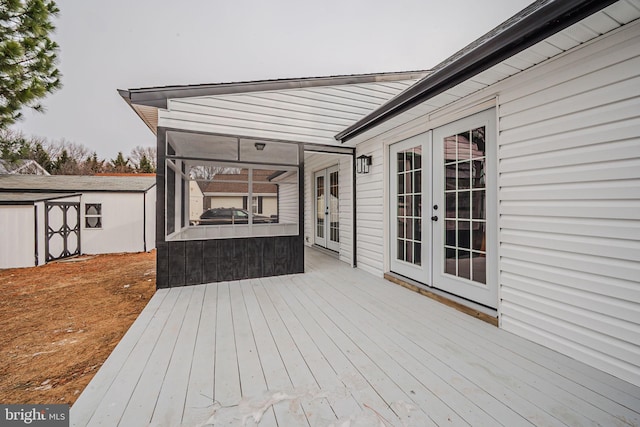 wooden terrace with french doors