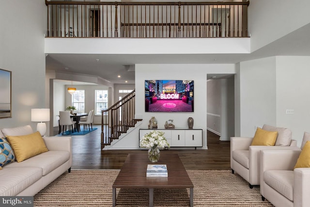 living room with dark wood-type flooring