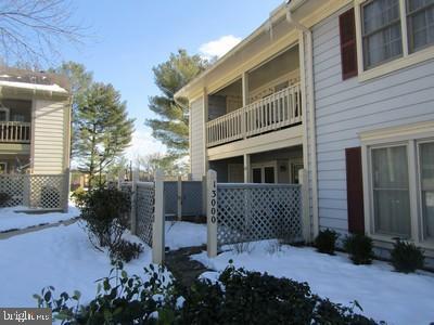 view of snow covered property