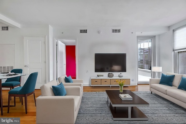 living room with hardwood / wood-style flooring