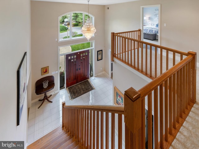 entrance foyer with an inviting chandelier