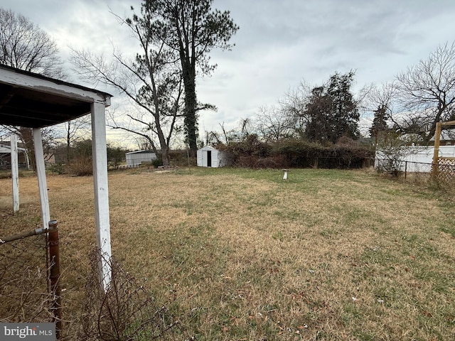 view of yard featuring a shed