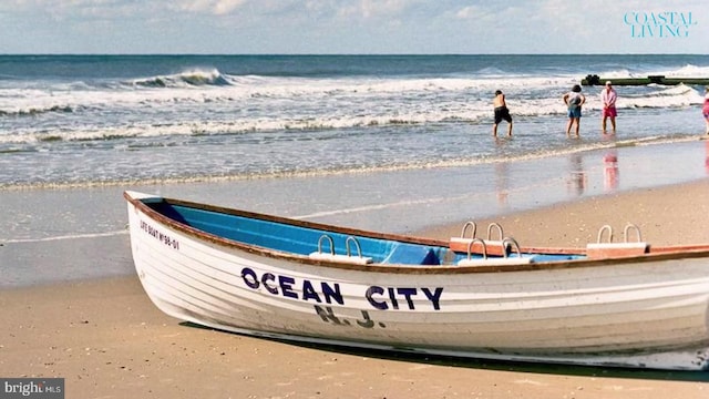 exterior space featuring a view of the beach