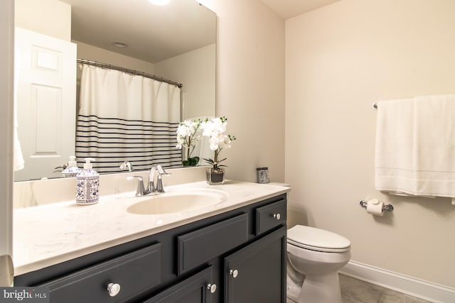 bathroom featuring vanity, toilet, and tile patterned flooring