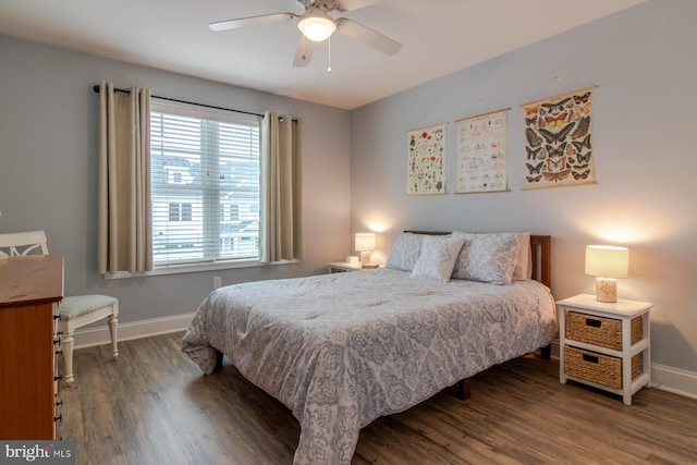 bedroom featuring hardwood / wood-style flooring and ceiling fan