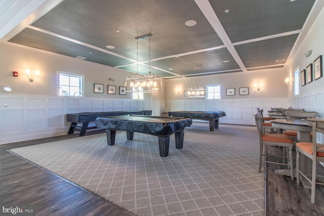 playroom featuring dark hardwood / wood-style floors and pool table