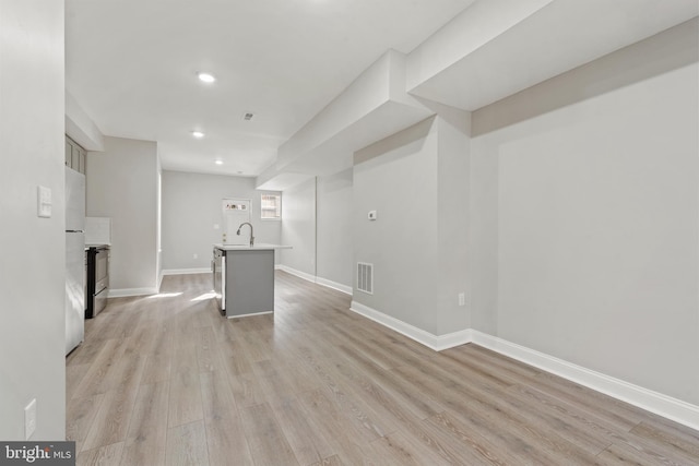 interior space with sink and light hardwood / wood-style flooring