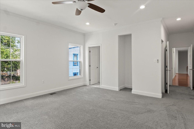 1631 U St SE, Washington, DC 20020 - unfurnished bedroom featuring carpet, crown molding, recessed lighting, and a ceiling fan