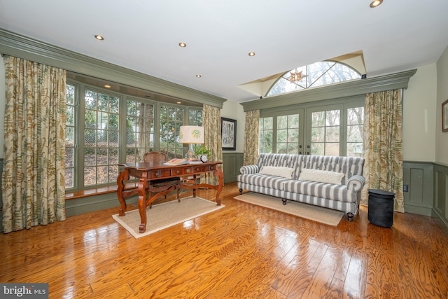 interior space featuring light hardwood / wood-style floors and french doors