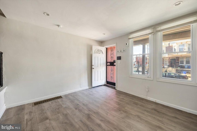 entryway with hardwood / wood-style floors