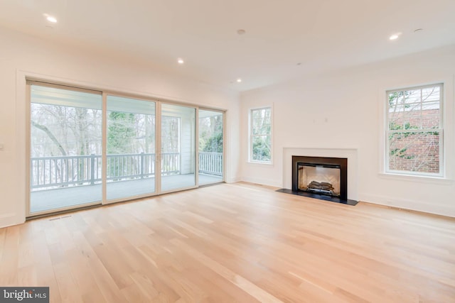 unfurnished living room featuring light hardwood / wood-style floors and a healthy amount of sunlight