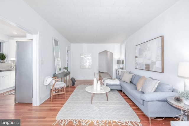 living room with light hardwood / wood-style flooring