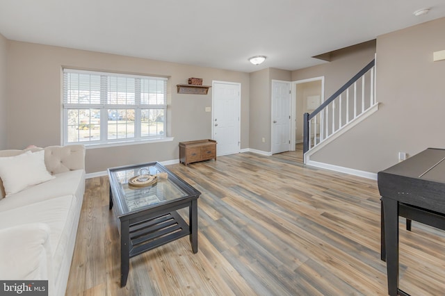 living room with hardwood / wood-style flooring