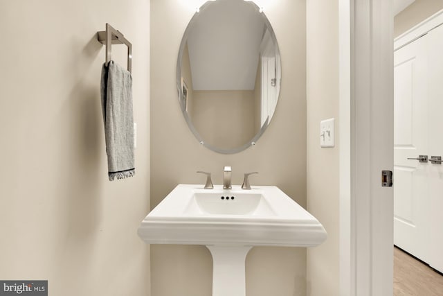 bathroom featuring sink and wood-type flooring