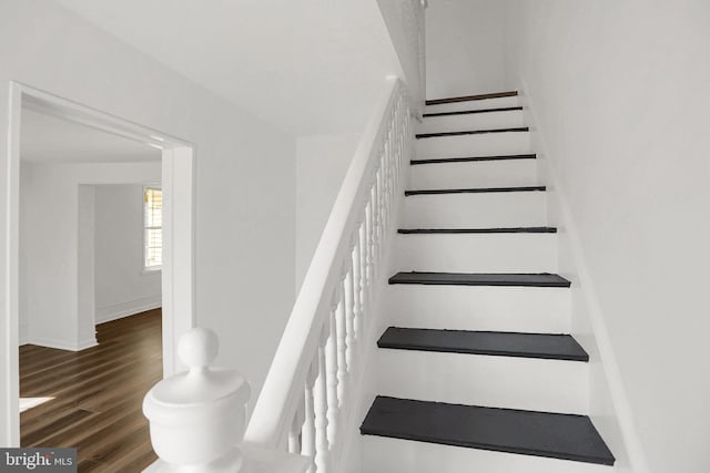 staircase featuring hardwood / wood-style flooring