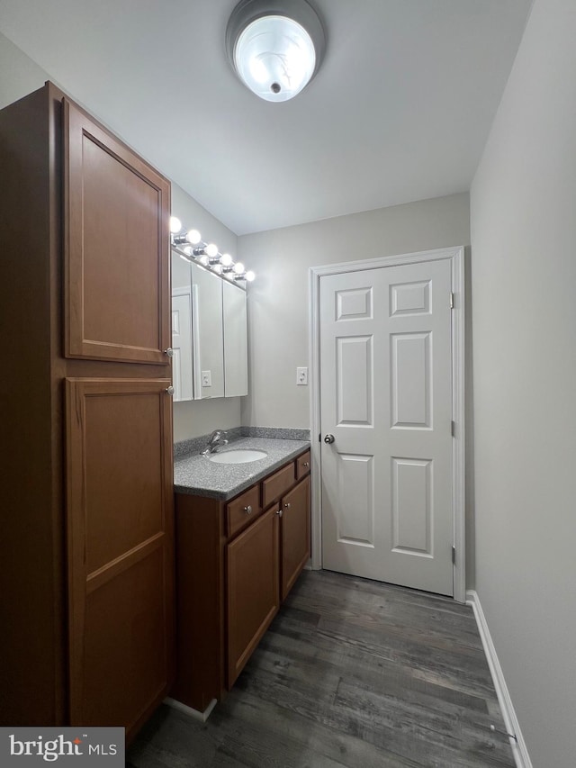 bathroom featuring vanity and wood-type flooring