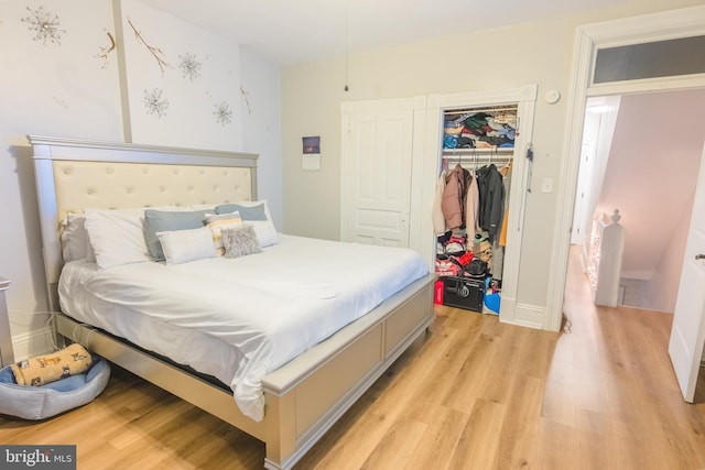 bedroom featuring a closet and light hardwood / wood-style flooring