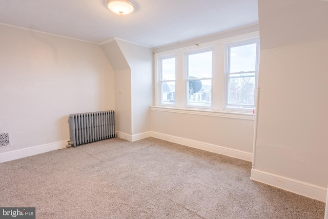 additional living space with radiator and light carpet