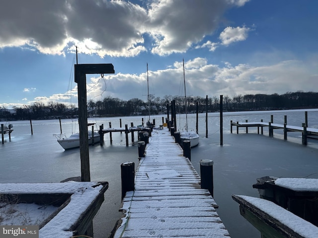 view of dock with a water view